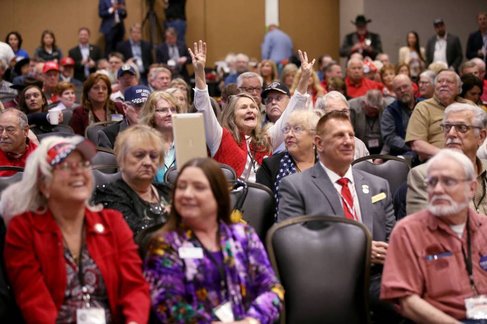 Nevada Republican Central Committee members, guests and candidates, including Theresa Moller of ...