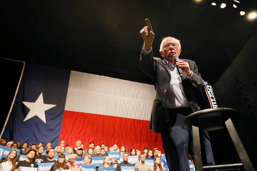 Democratic presidential candidate Sen. Bernie Sanders I-Vt. speaks during a rally in El Paso, T ...