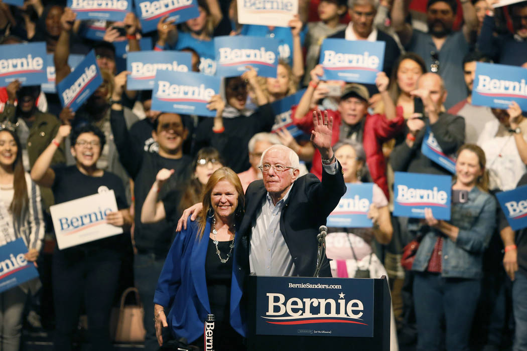 Democratic presidential candidate Sen. Bernie Sanders, I-Vt., with his wife Jane O'Meara Sander ...