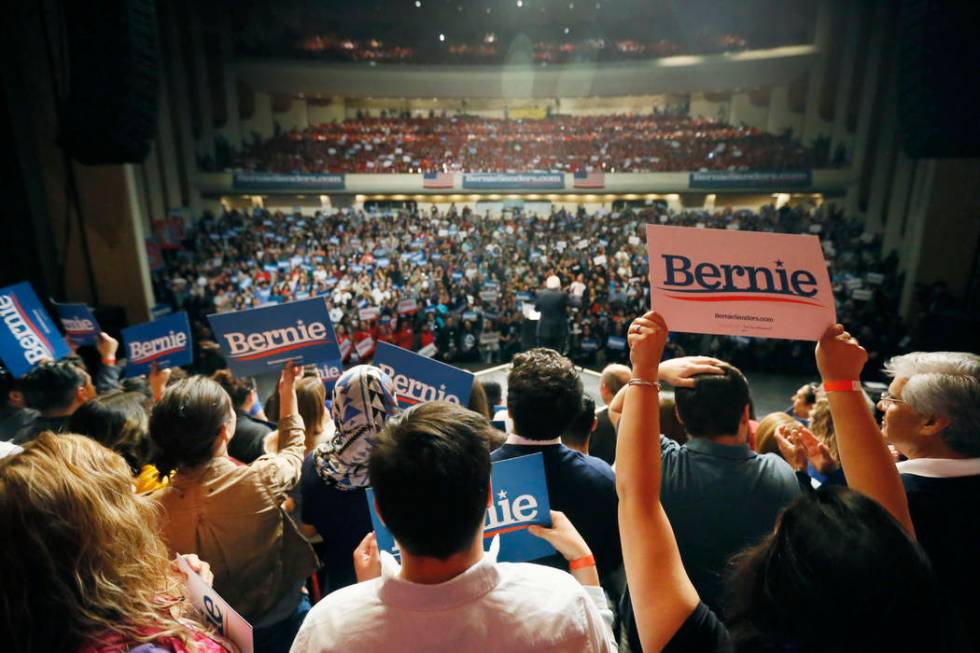 Supporters for Democratic presidential candidate Sen. Bernie Sanders, I-Vt., cheer during a ral ...