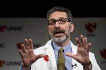 Dr. Andre Kalil, of the University of Nebraska Medical Center, speaks in Omaha, Neb., Tuesday, ...