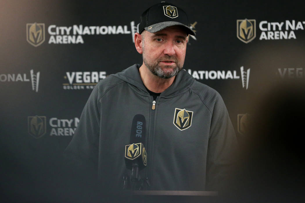 Vegas Golden Knights coach Peter DeBoer during a press conference following a team practice at ...