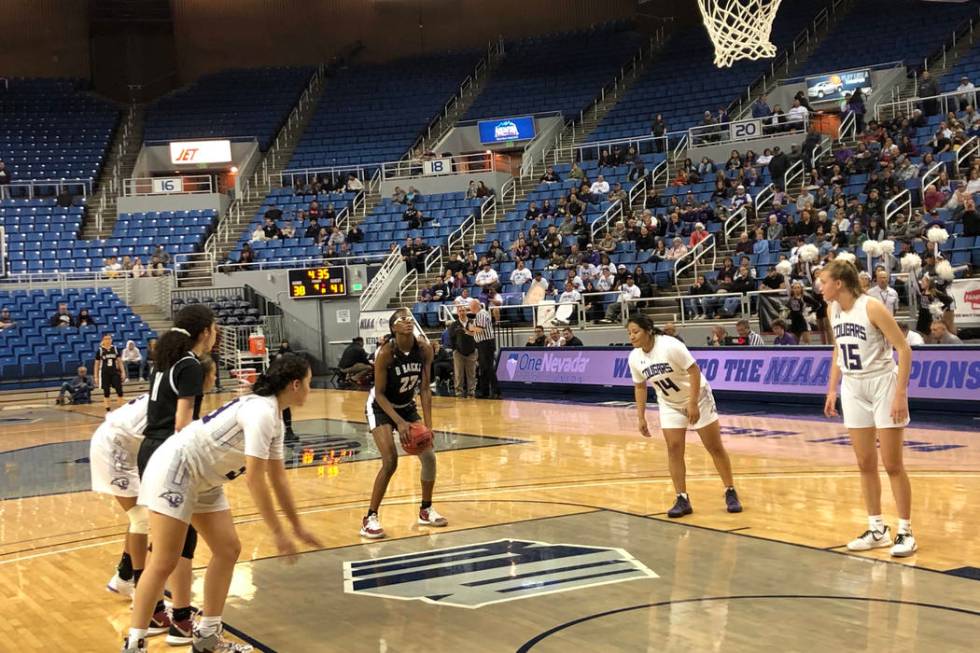 Desert Oasis forward Desi-Rae Young shoots a free throw during the fourth quarter of a 56-48 vi ...