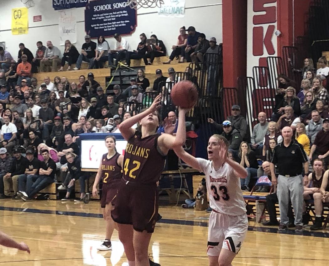 Kathryn Daffer goes up for a shot against Fernley in Pahrump Valley's 57-51 loss in the Class 3 ...