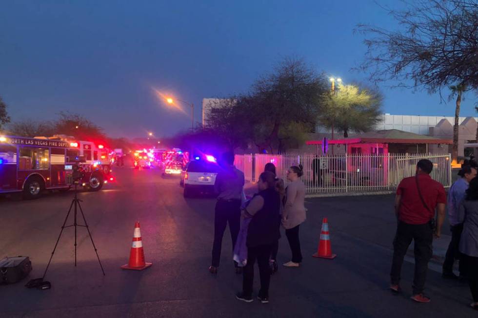 Crews respond to a fire Wednesday, Feb. 26, 2020, at Brady Linen in North Las Vegas. (James Sch ...