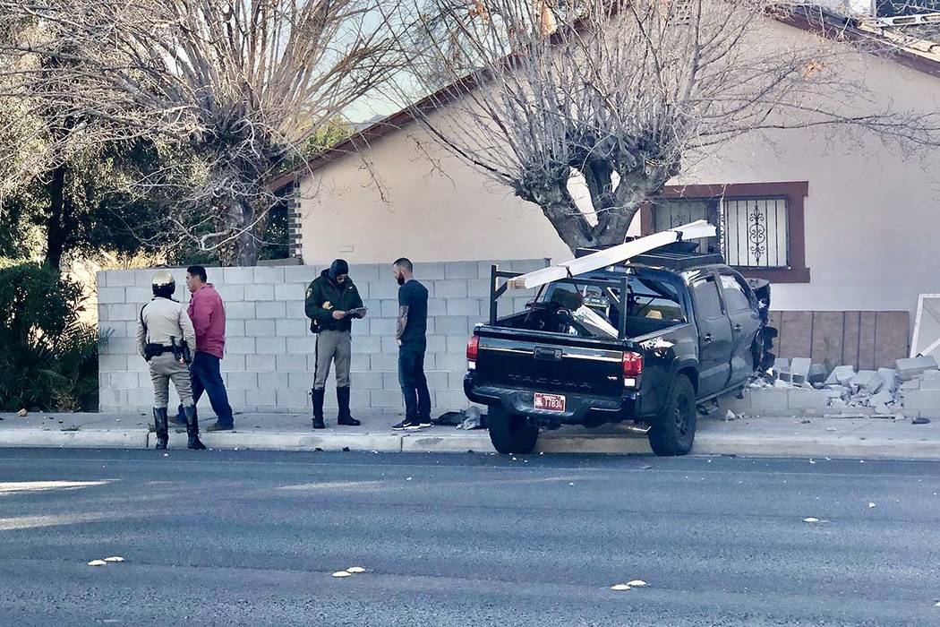 A driver plowed through wall on 2997 Palora Avenue in Las Vegas on Thursday, Feb. 27, 2020. (Bi ...