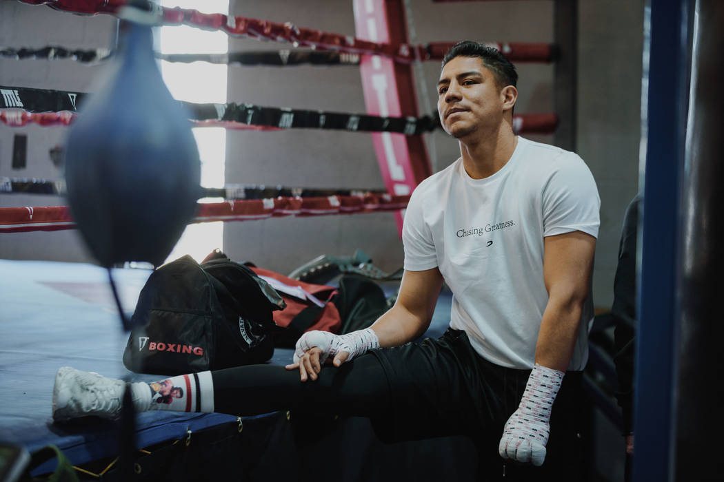 Jessie Vargas in training camp in Las Vegas, Saturday, Feb. 22, 2020, as he prepares for his Fe ...