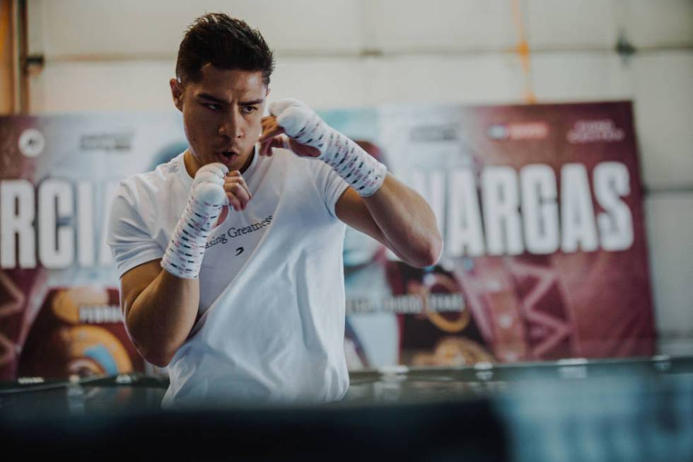 Jessie Vargas in training camp in Las Vegas, Saturday, Feb. 22, 2020, as he prepares for his Fe ...