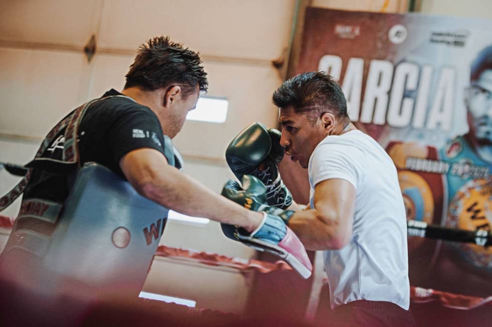 Jessie Vargas in training camp in Las Vegas, Saturday, Feb. 22, 2020, as he prepares for his Fe ...