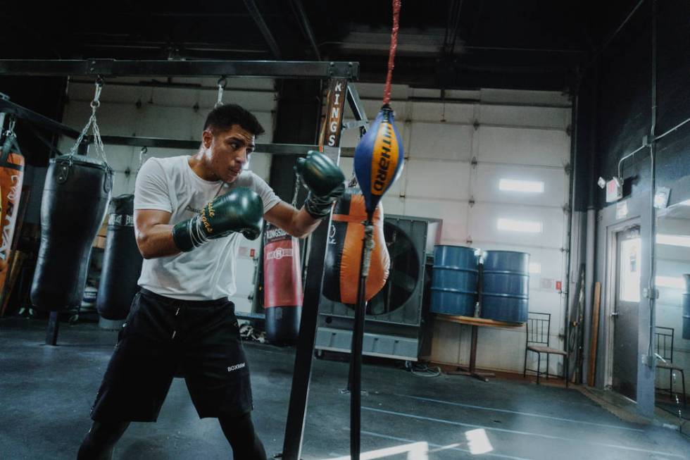 Jessie Vargas in training camp in Las Vegas, Saturday, Feb. 22, 2020, as he prepares for his Fe ...