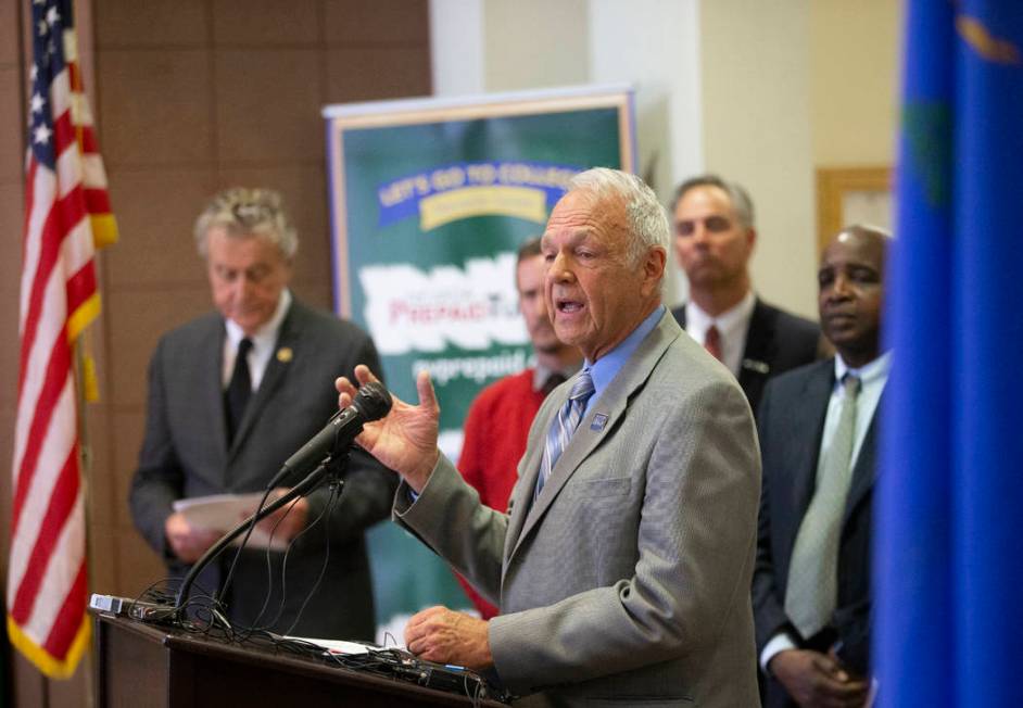 Dr. John Novak, District Board of Health Chair, speaks during a press conference to update the ...