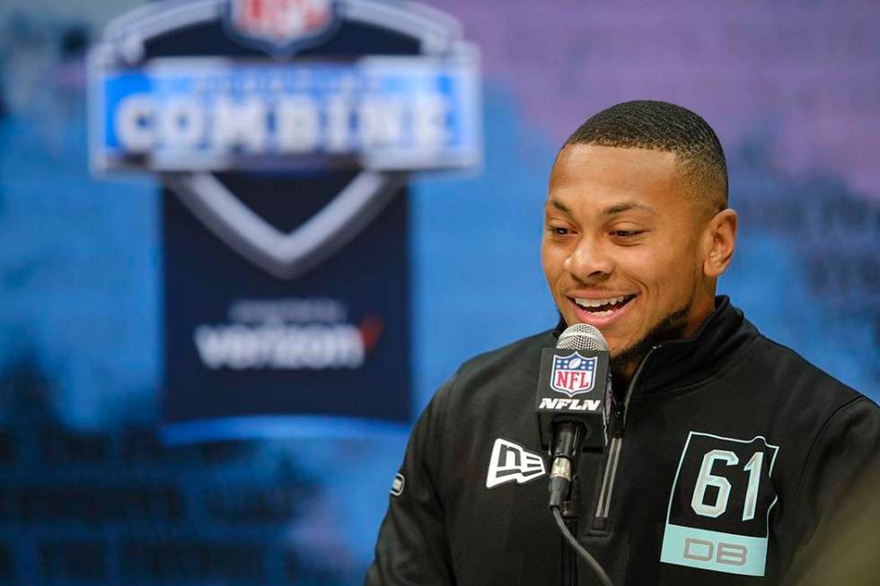 Minnesota defensive back Antoine Winfield Jr. speaks during a press conference at the NFL footb ...