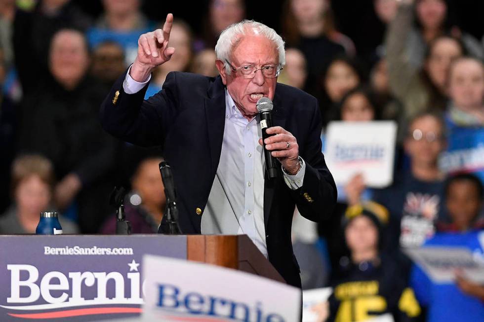 Democratic presidential candidate Sen. Bernie Sanders, I-Vt., speaks during a campaign event, F ...