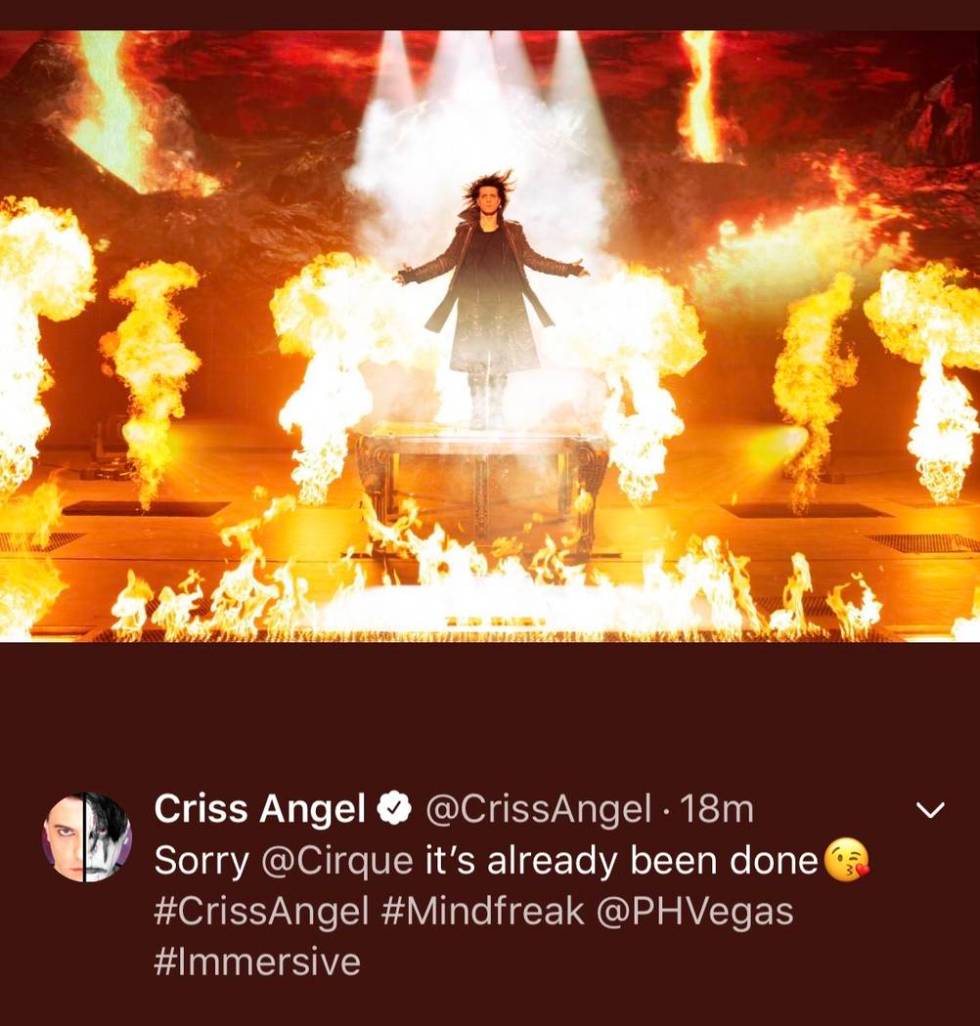 Criss Angel's Twitter and Instagram message Tuesday to Cirque du Soleil, which was his producti ...