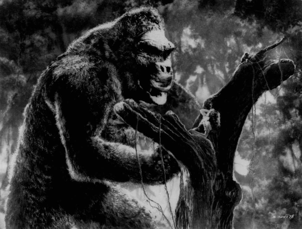 King Kong views actress Fay Wray on a limb of a giant tree in a scene from the classic 1933 fil ...