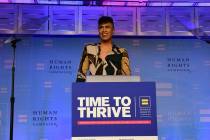 Las Vegas 22-year-old Avi Newlyn Pacheco speaks during the Human Rights Campaign Foundation’s ...