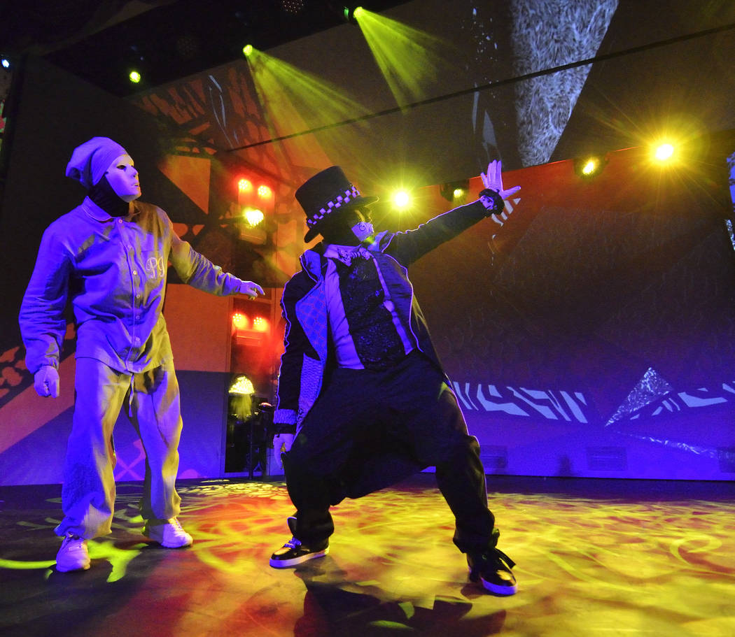 Cast members from the Jabbawockeez rehearse at the MGM Grand hotel-casino at 3799 Las Vegas Blv ...