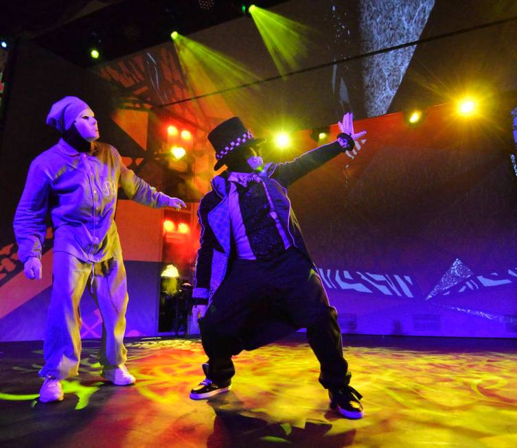 Cast members from the Jabbawockeez rehearse at the MGM Grand hotel-casino at 3799 Las Vegas Blv ...