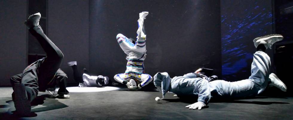 Cast members from the Jabbawockeez rehearse at the MGM Grand hotel-casino at 3799 Las Vegas Blv ...