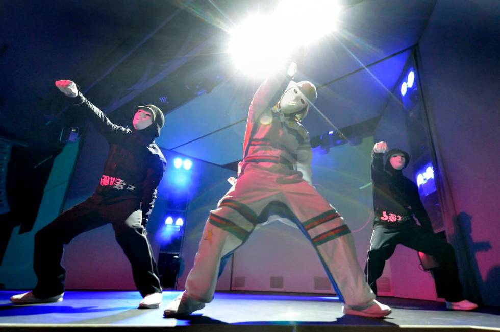 Cast members from the Jabbawockeez rehearse at the MGM Grand hotel-casino at 3799 Las Vegas Blv ...