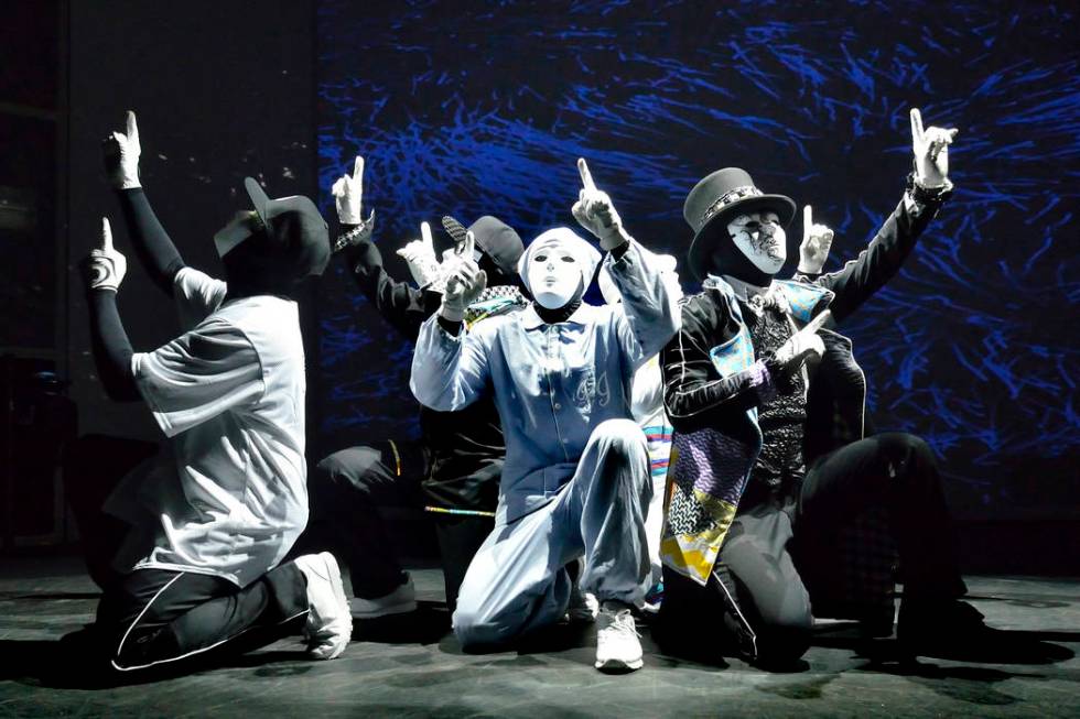 Cast members from the Jabbawockeez rehearse at the MGM Grand hotel-casino at 3799 Las Vegas Blv ...