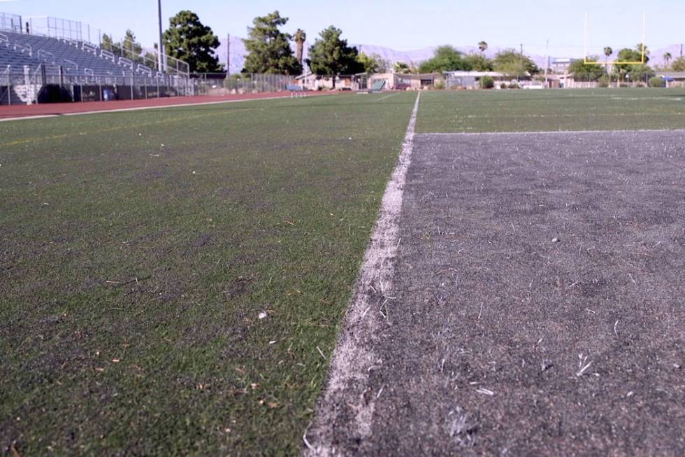 The Rancho High School football field, which was deemed unfit to play on during the summer of 2 ...