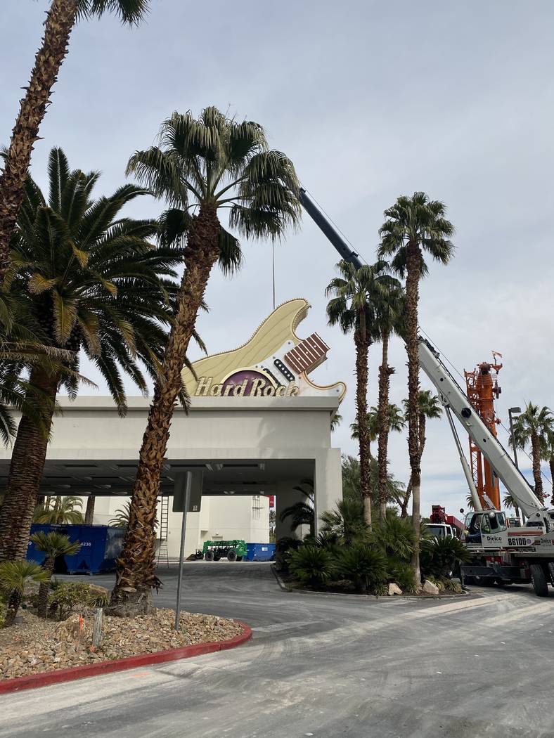 A shot of the Hard Rock Hotel sign is shown on Friday, Feb. 28, 2020. (Virgin Hotels Las Vegas)