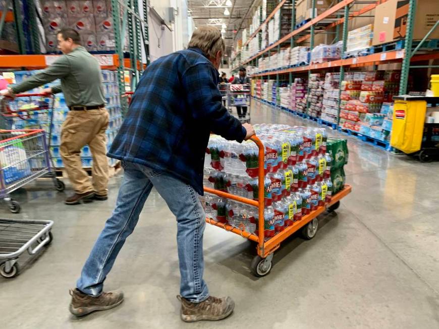 Shoppers visit a Costco Wholesale in Las Vegas on Monday, March 2, 2020. (David Guzman/Las Vega ...