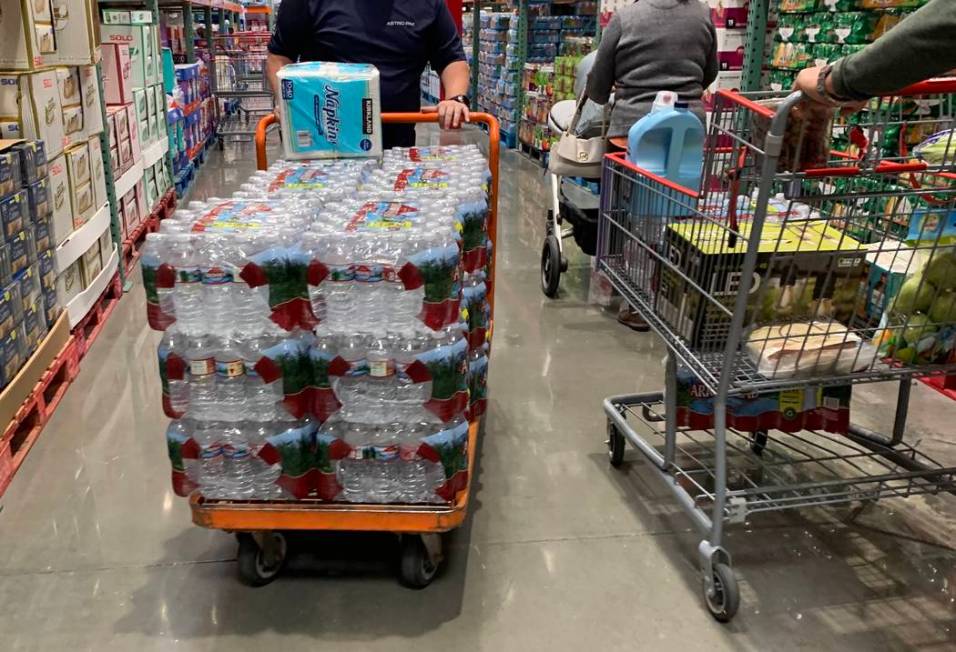 Shoppers visit a Costco Wholesale in Las Vegas on Monday, March 2, 2020. (David Guzman/Las Vega ...