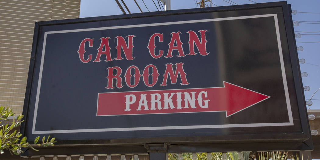 The parking sign of the Can Can Room is seen on Wednesday, Sept. 11, 2019, in Las Vegas. (Micha ...