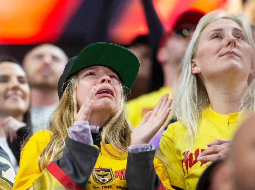 The crowd cheers for Golden Knights super fan John "Hulk" Baratta, who died unexpecte ...