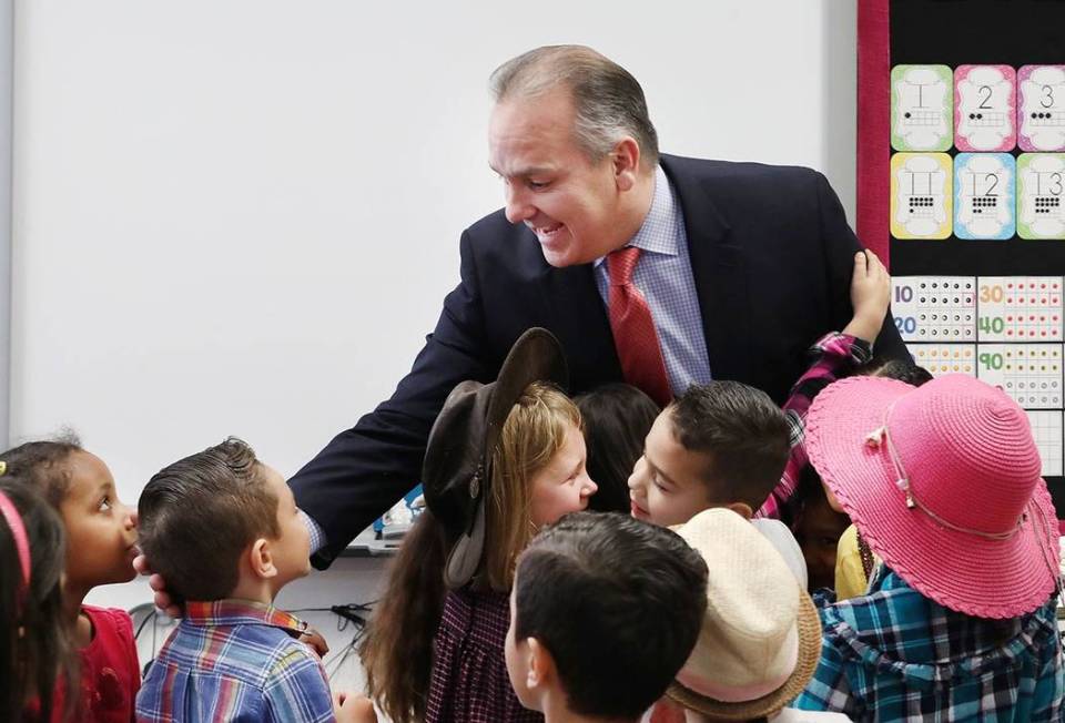 Clark County School District superintendent Dr. Jesus Jara says goodbye to a kindergarten clas ...