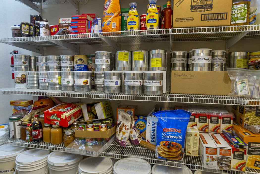 Some of the many food items stored in the home pantry of Cory and Holly Steed on Monday, March ...