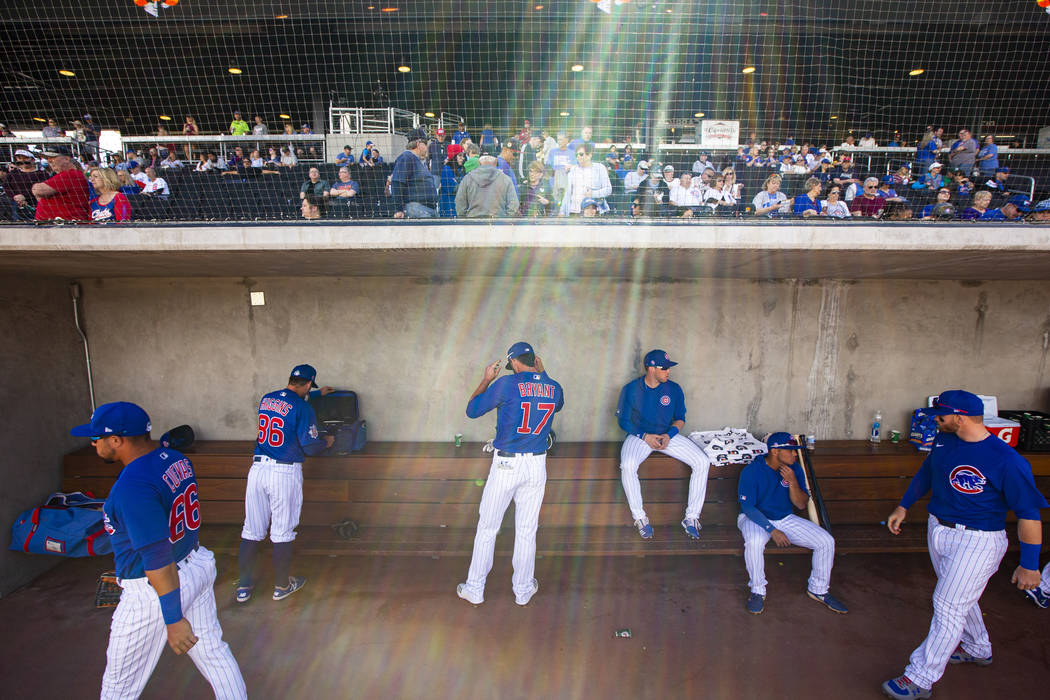 Chicago Cubs' Kris Bryant (17) gets ready before the start of a baseball game against the Cinci ...