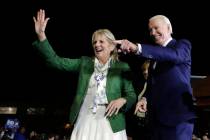 Democratic presidential candidate former Vice President Joe Biden, right, and his wife Jill att ...