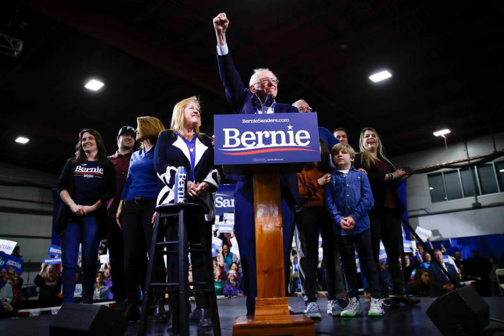 Democratic presidential candidate Sen. Bernie Sanders, I-Vt., accompanied by his wife Jane O'Me ...