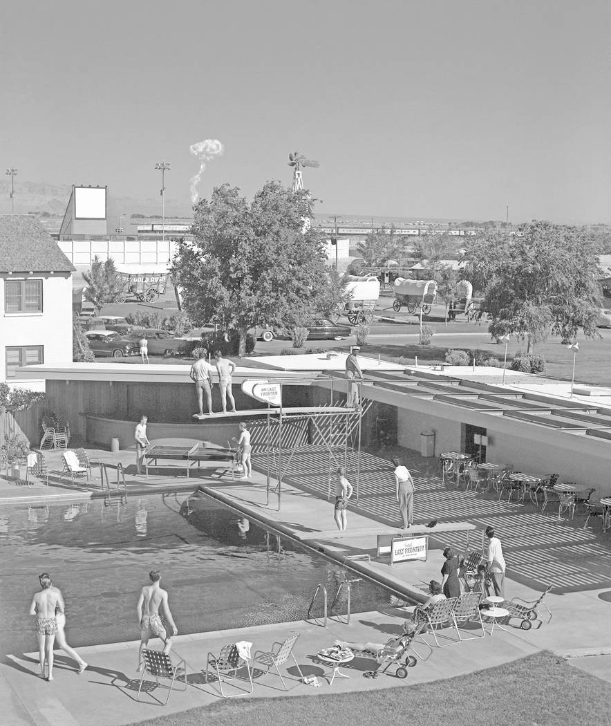 5/7/1953 Atomic bomb mushroom cloud seen from the Old Frontier Village in Las Vegas with spec ...