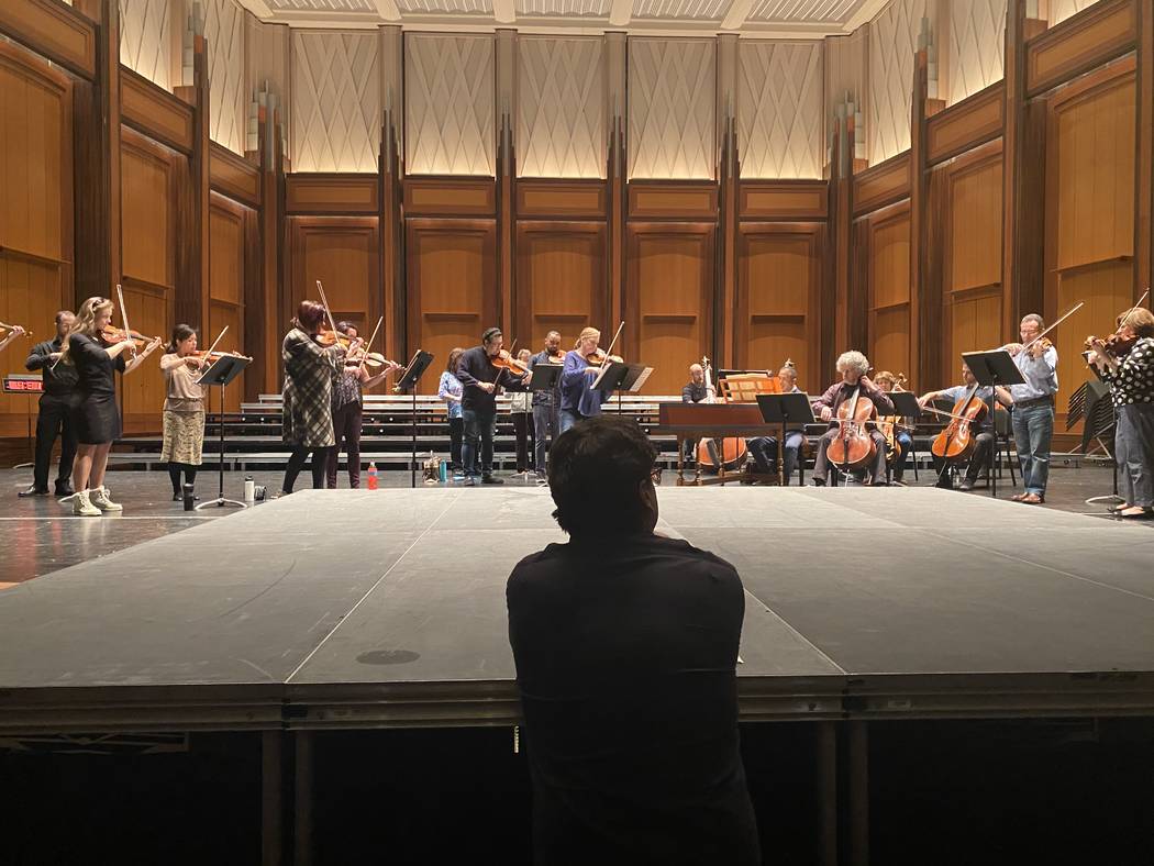 Donato Cabrera works with the Las Vegas Philharmonic at Reynolds Hall on Thursday, March 5, 202 ...