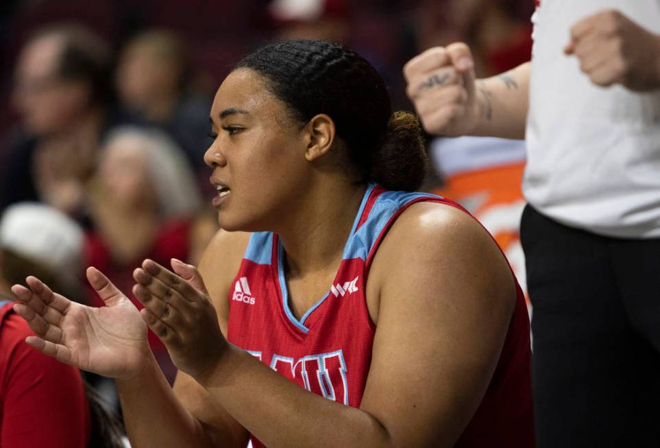 Loyola Marymount's center Raychel Stanley (22) cheers on her team from the bench during the fir ...