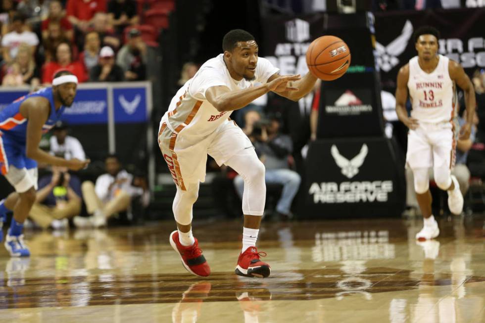 UNLV Rebels forward Nick Blair (20) makes a pass during the Mountain West tournament quarterfin ...