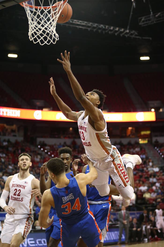 during the Mountain West tournament quarterfinal basketball game at the Thomas & Mack Cente ...