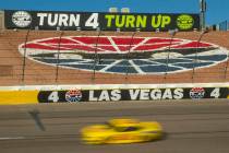 Joey Logano (22) cruises into turn four late in the race during the Pennzoil 400 presented by J ...
