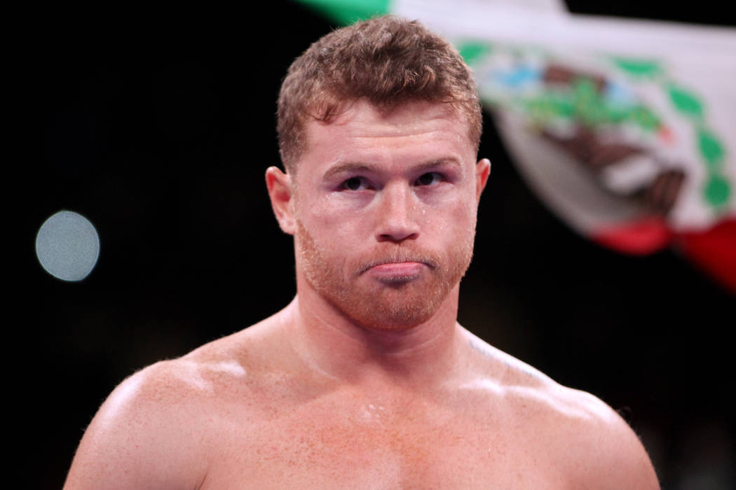 Saul "Canelo" Alvarez stands on the ring before his fight against Sergey Kovalev for the WBO li ...