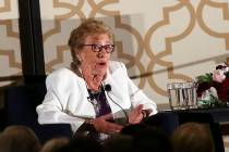 Eva Schloss, stepsister of Anne Frank, speaks at JW Marriott in Las Vegas on Thursday, March 5, ...