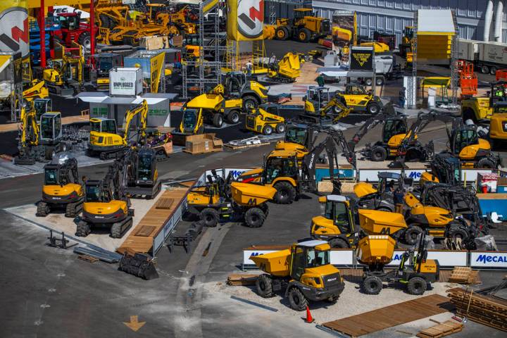 Numerous construction cranes are in place for the upcoming CONEXPO-CON/AGG at the Las Vegas Fes ...