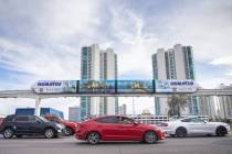 A Las Vegas Monorail travels east along West Sahara Avenue on Saturday, March 7, 2020, in Las V ...