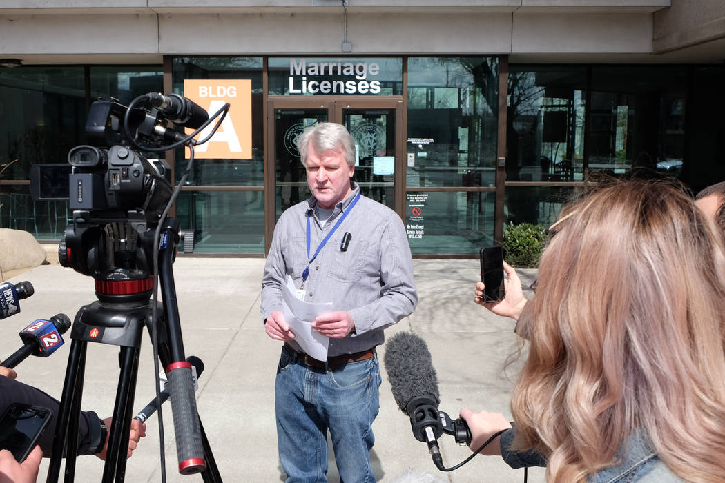 Washoe County District Health Office Kevin Dick briefed reporters Sunday on the county's second ...