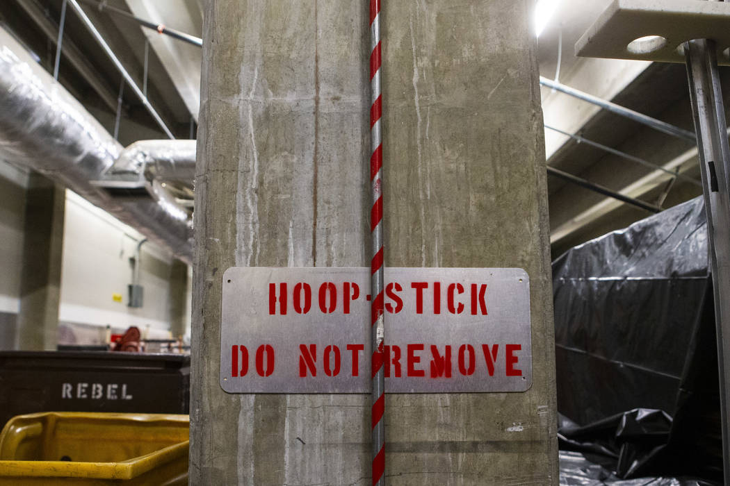 The hoop stick at the Orleans Arena in Las Vegas on Monday, March 9, 2020. (Chase Stevens/Las V ...
