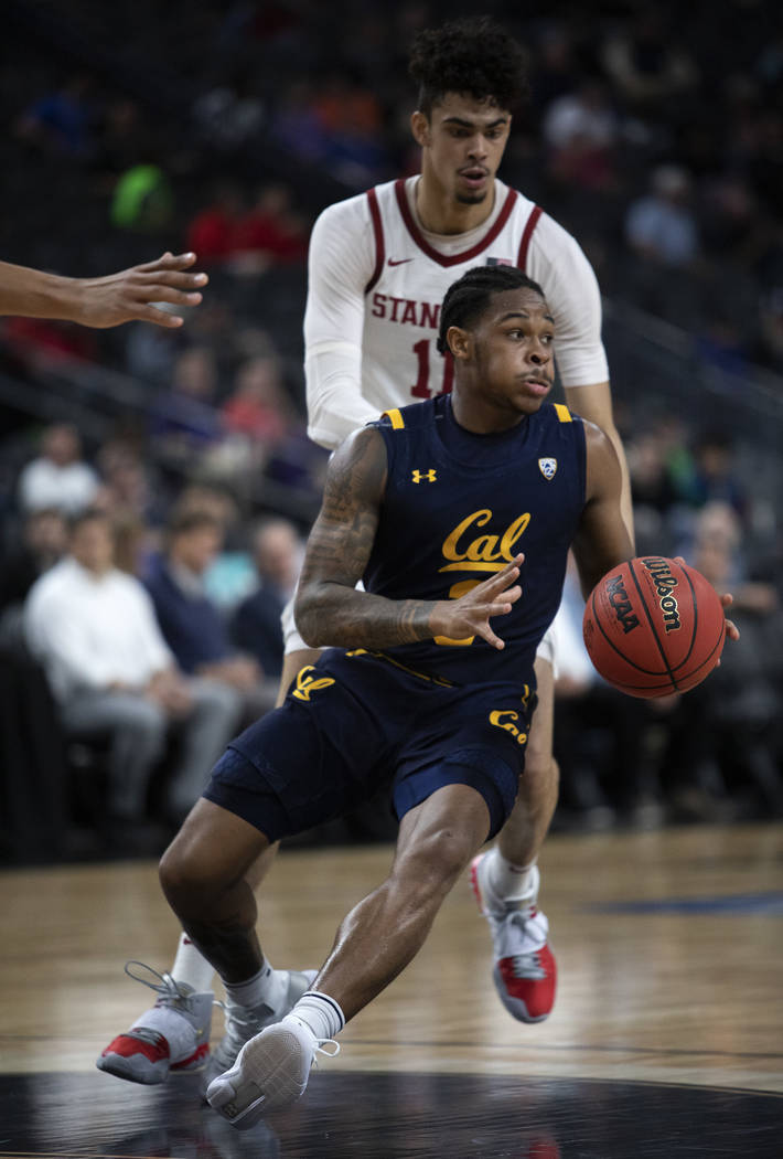 University of California, Berkely's guard Paris Austin (3) dribbles down the court during the g ...
