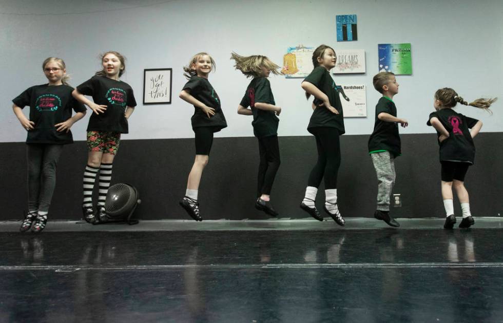 Dancers practice at Scoil Rince Ni Riada Irish Dance on Wednesday, March 4, 2020, in Las Vegas. ...